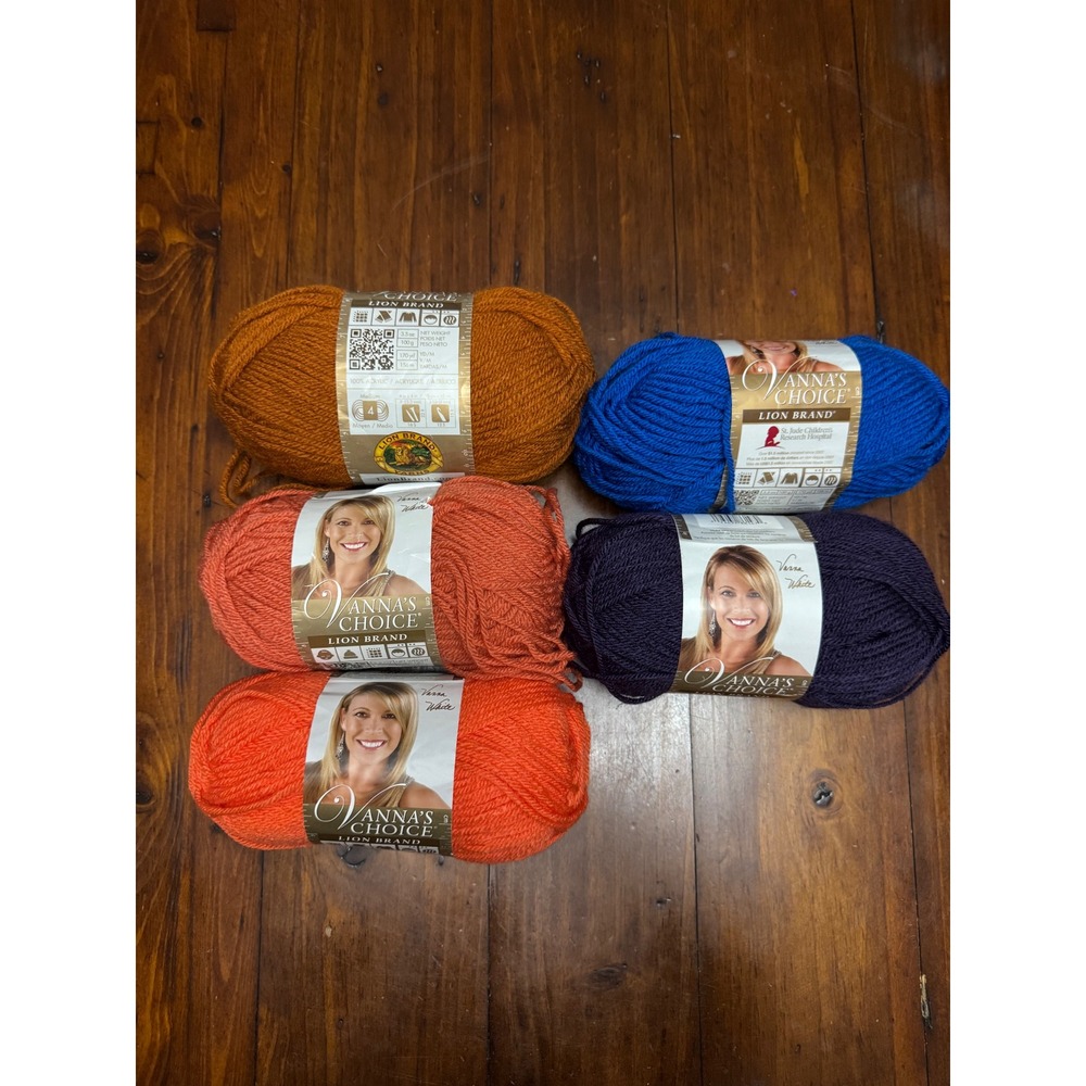Lion Brand Vanna's Choice Yarn‎ Lot 5 Skeins Acrylic Rust Goldfish Blue Purple